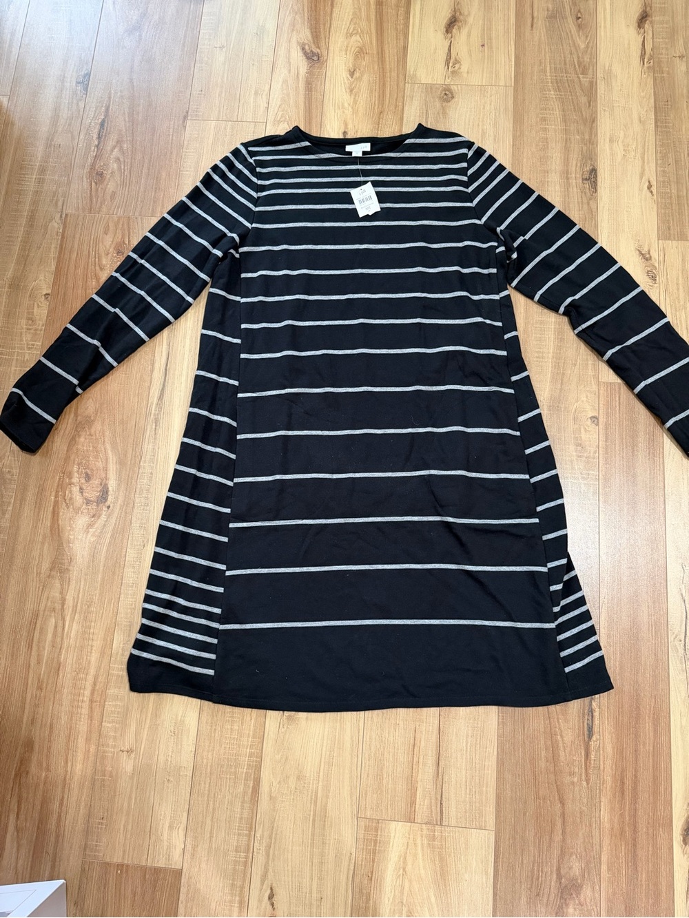 J. Jill Black Striped Long-Sleeve A-Line Dress